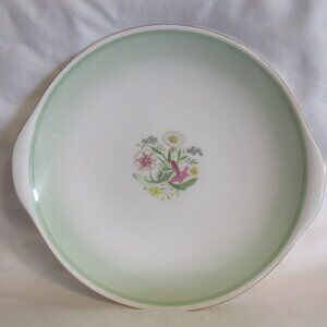 Susie Cooper Romance Tab Handled Cake Plate, Hand Painted, Green, Floral   J888